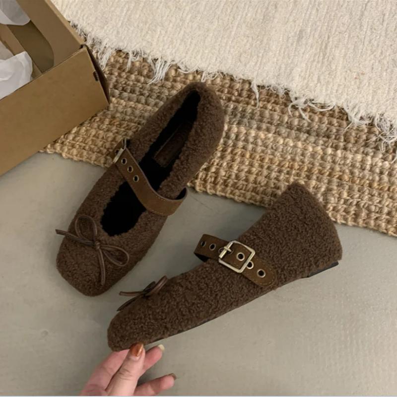 Fashion 2025 Spring Autumn Women Ballet Flat Shoes Fashion Shallow Slip On Ladies Fur Mary Jane Shoes Soft Outdoor Granny Shoes Women