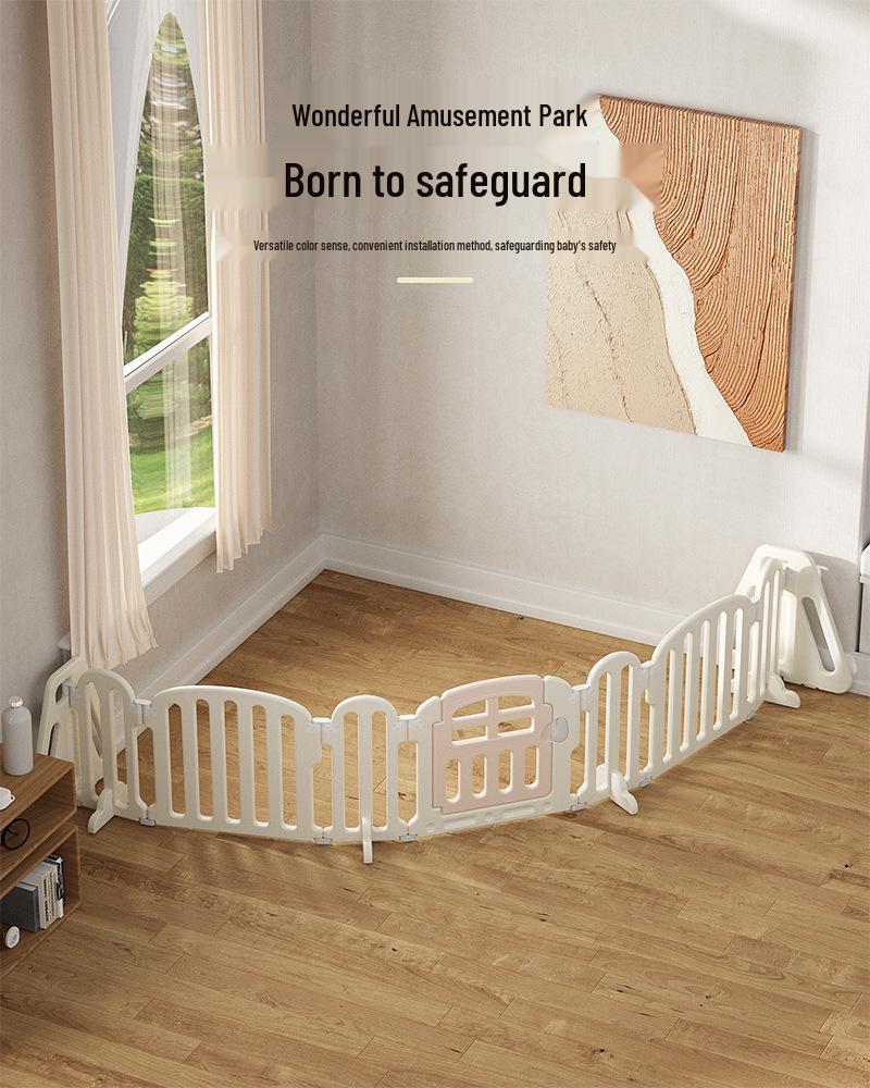 Three-Sided Indoor Baby Playpen with Safety Fence and Walker