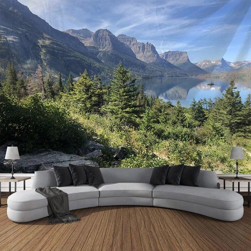 

Природные горы, озеро, хвойное дерево, пейзаж, гобелен, настенное украшение для спальни, гостиной, дома 230x180cm