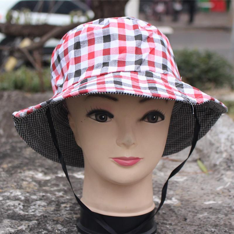 Retro Plaid Bucket Hat Women'S Sweet Lace Up Fishing Hat Summer Sun Protection And Uv Protection Hat