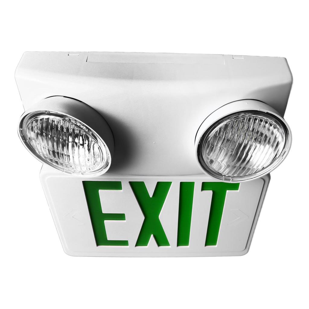 Exit Emergency Light Combo Fire Evacuation Green Sign Dual Head LED Lights