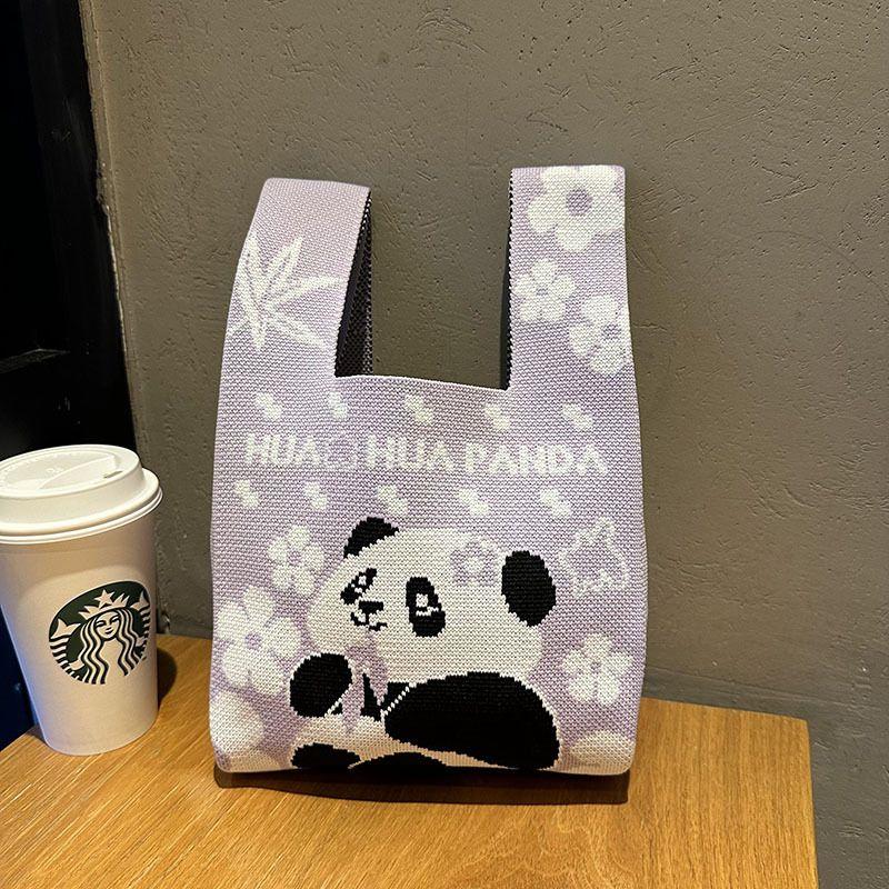 

Chengdu Panda Grandpa New Arrival Knitted Bags Girls Bag Woven Handbag Wide and Narrow Alley Peripheral Gift Purple Flower Panda (In Stock Quick Hair)