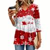 Women's Fashion Casual Christmas Print V-Neck Three-Quarter Sleeve Blouse