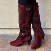 New Arrival Knee High Boots Thin Heel Square Toe Comfortable Ladies Shoes Winter Solid Buckle Women Boots Zip Heel Boots