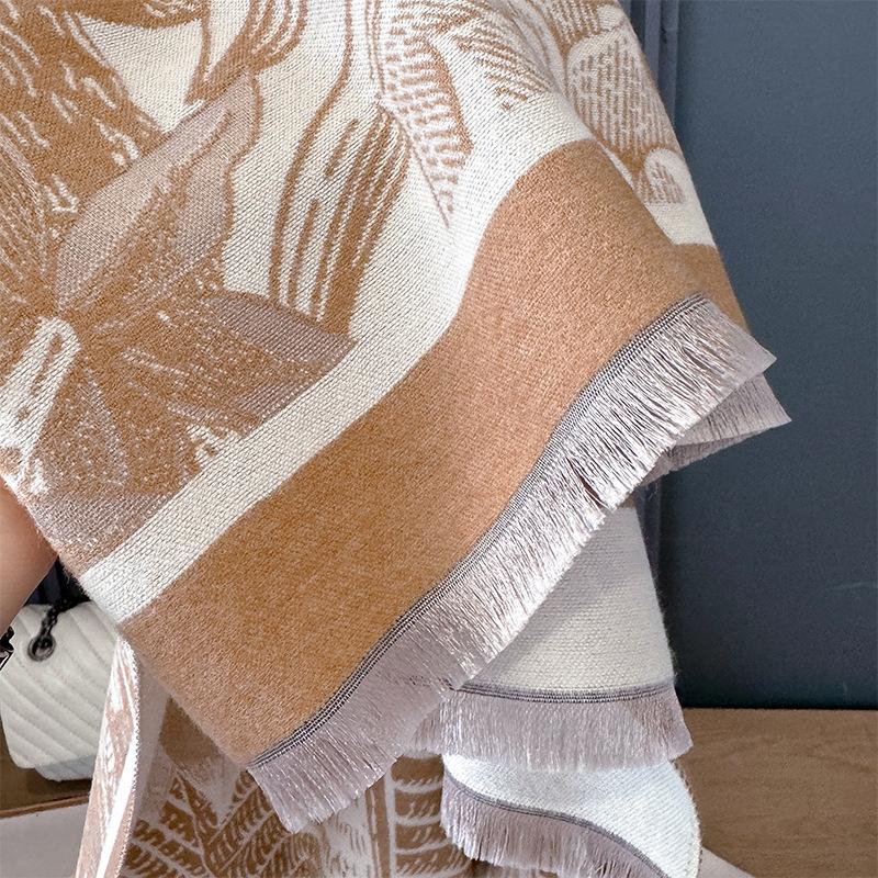 Imitation Cashmere Plant Line Draft Forest Comfortable And Warm Soft And Breathable Double-Sided Scarf Office Shawl