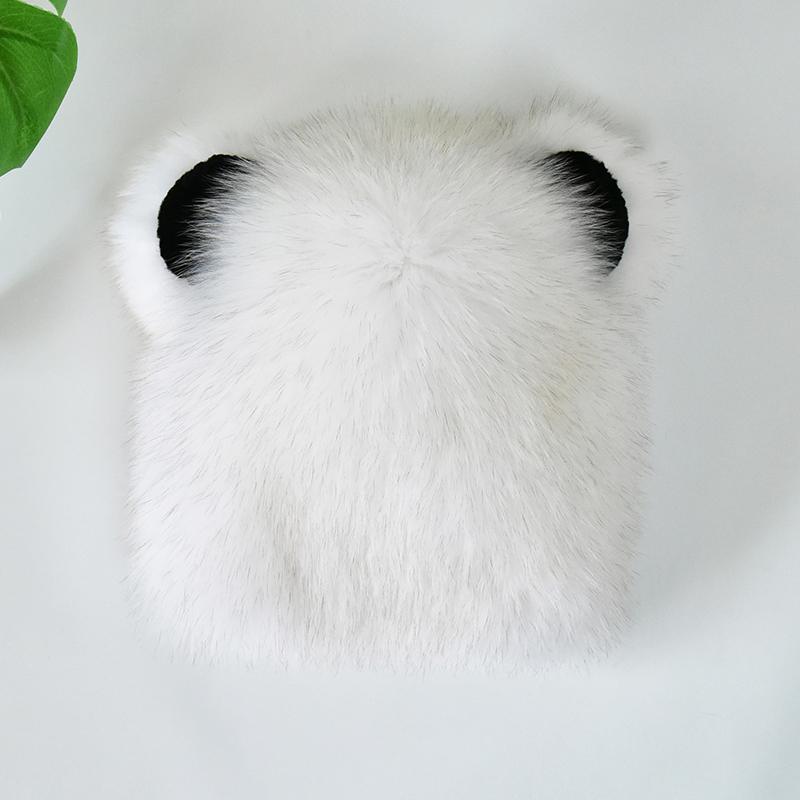 Winter Genuine Fox Fur Hat for Women Real Fluffy Fur Beanie With Bear Ears Design Little Fur Pompom Beanie With Earflap белый