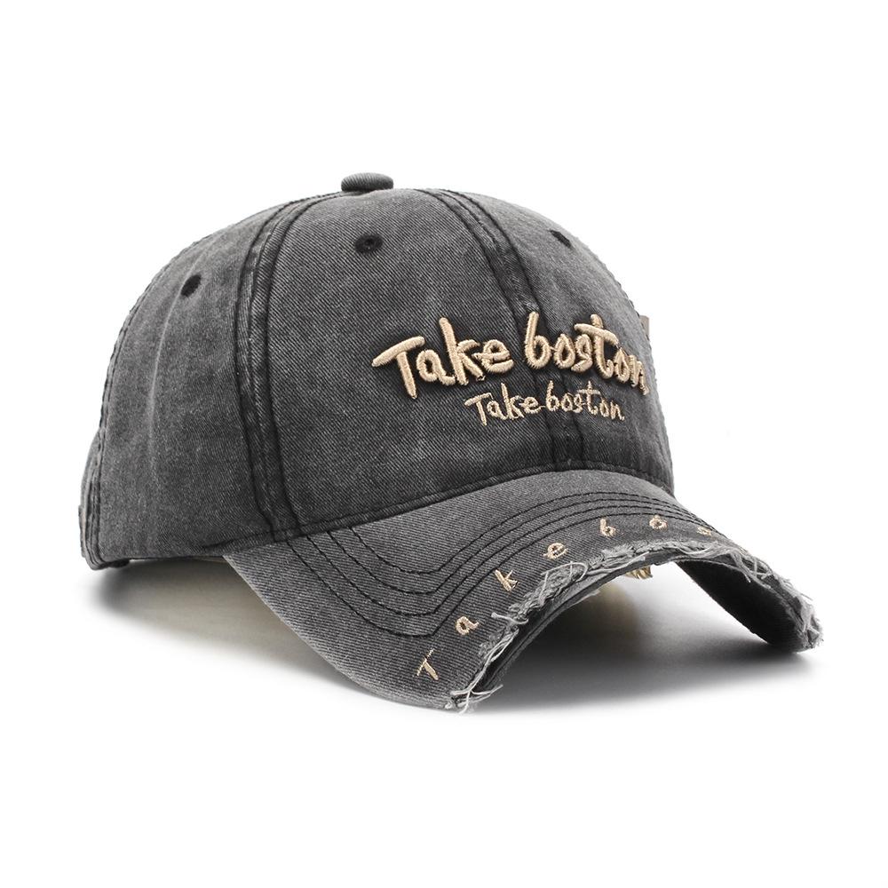 Cappello in Denim Lavato Retro Giapponese Ricamato con Lettere per Sport all'Aperto Uomo Viaggio Cappello da Sole Cappellino da Baseball Classico Versatile Comodo