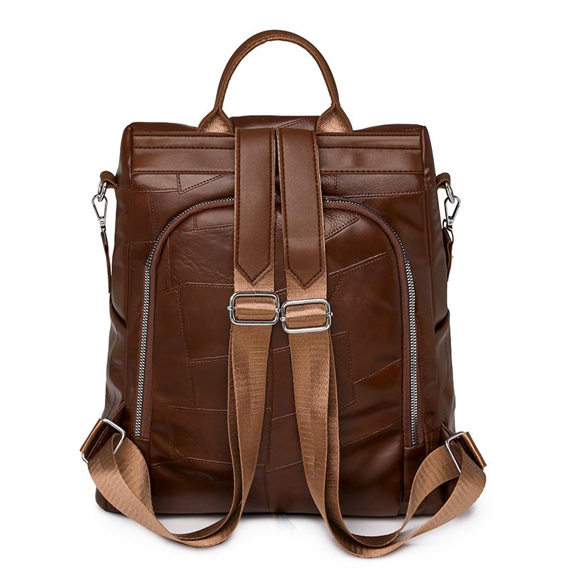Женский противоугонный дорожный рюкзак большой вместимости из мягкой кожи коричневый — фото 20