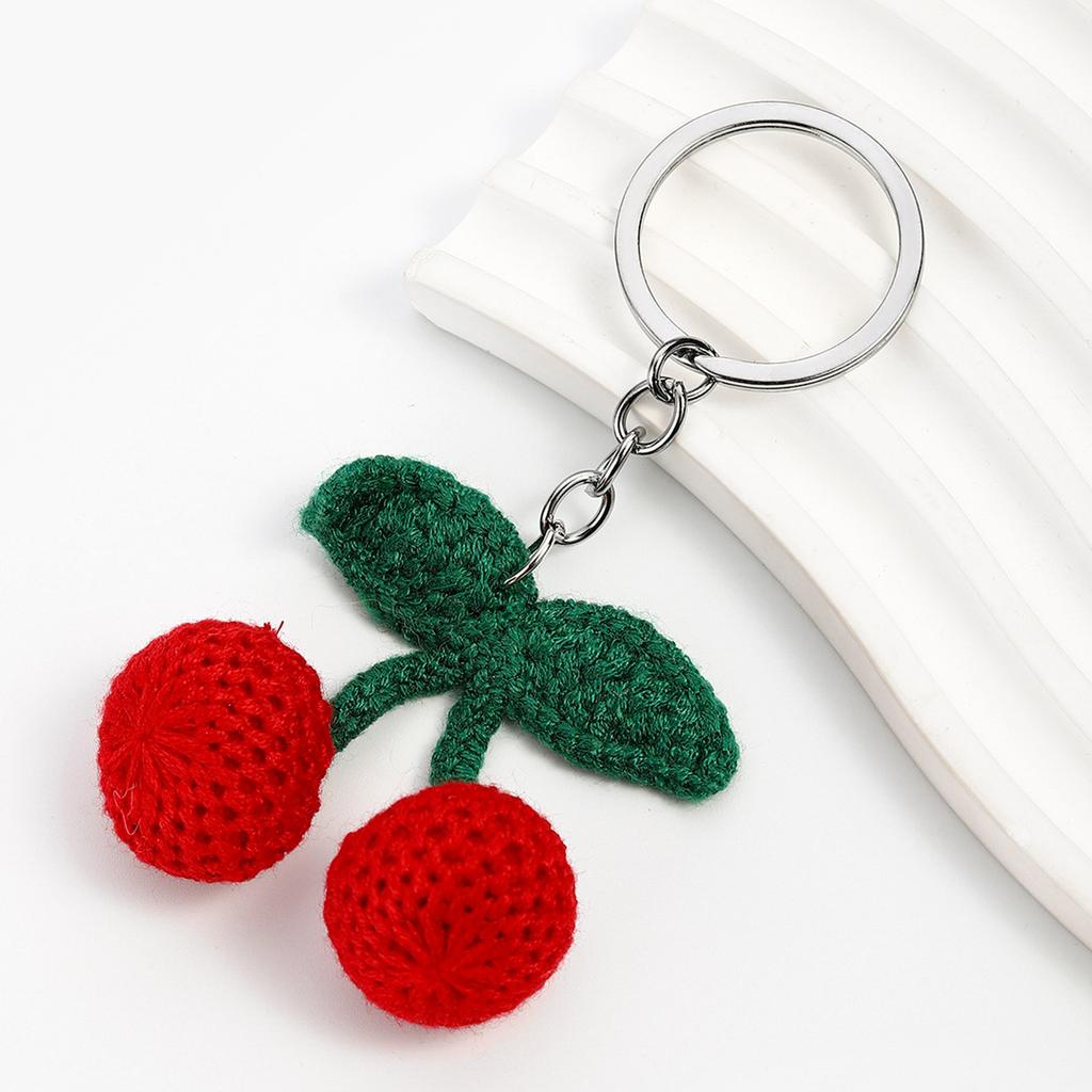 Multipurpose Knitted Cherry Charm Pendant Handmade Yarn Decoration for Keychains and Bags Soft and Unique Designs