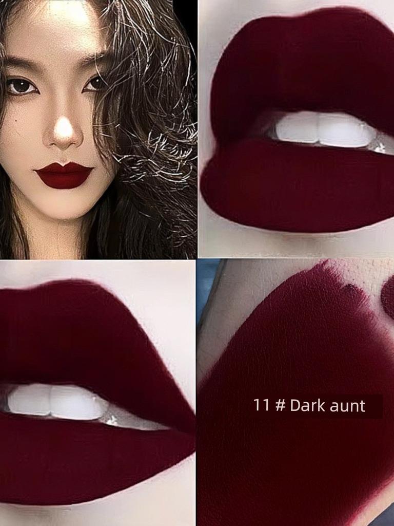 Lipstick Fashion Goth Classy Cow Blood Color Retro Matte Dark Red Cherry Burgundy Lipstick Waterproof Sweat-Proof