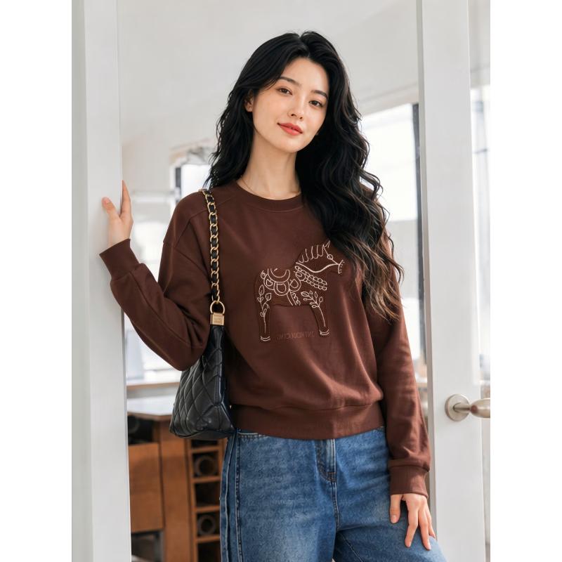 Basic House Women's Cartoon Embroidery Crew Neck Sweatshirt