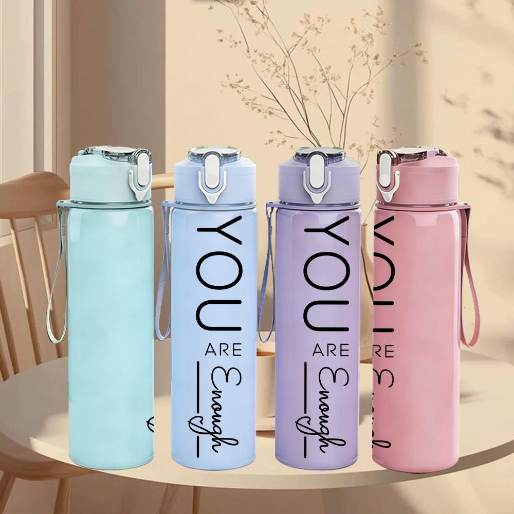 1PC You Are Enough Script Letter 750ml Color Plastic Sports Water Bottle Leakproof Flip Straw Lid Suitable for Sports Office Home Use