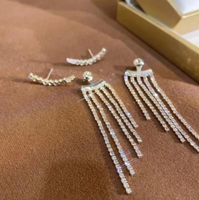 Earrings Fashion Earrings Copper Silver Plated Jewelry Wedding Banquet Accessories Tassel Dangle Popular Full Shiny Rhinestone Decor Chain
