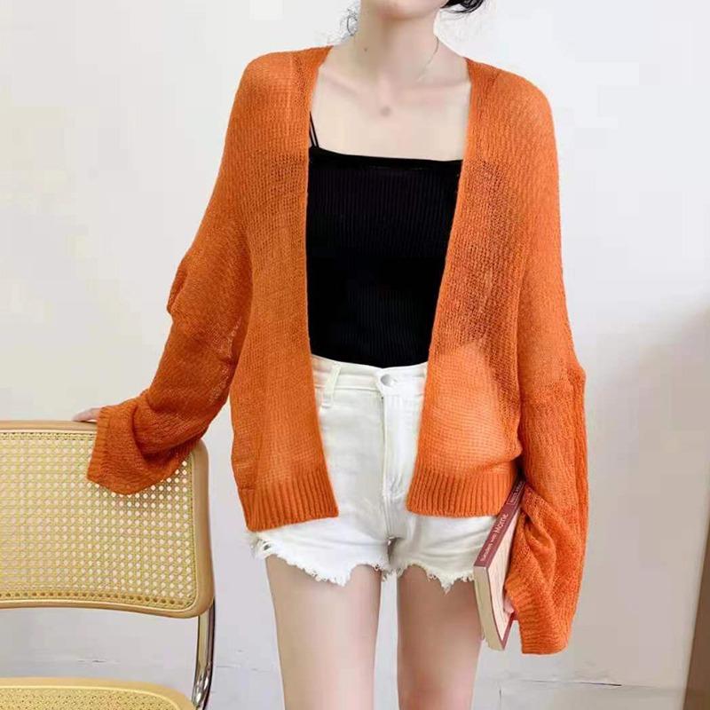 Dámský kardigan Ležérní volný letní pletený jednobarevný