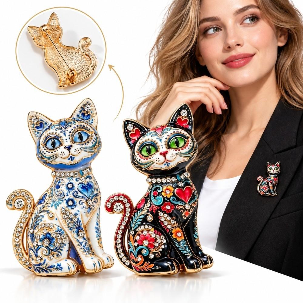 Metal Animal Pin Rhinestone Accents Brooch Pins Gifts Cat Brooch Coats Jackets Hats