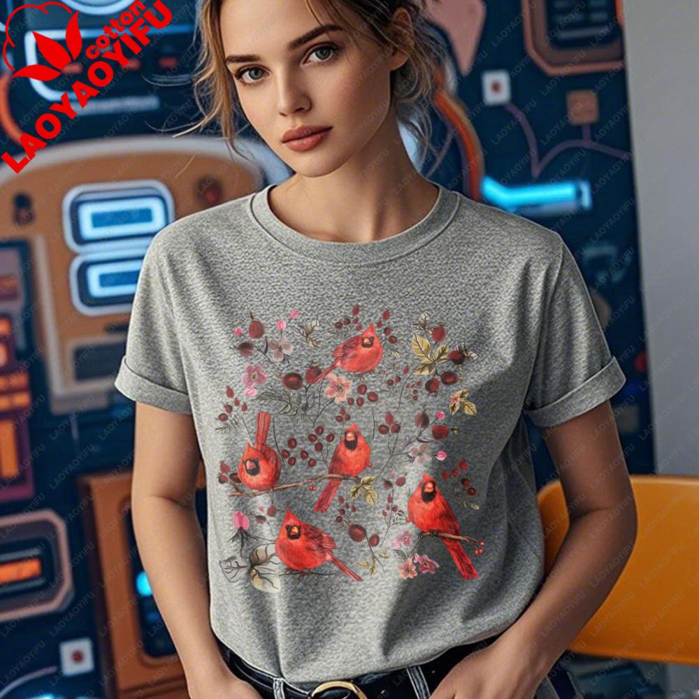 Vintage Cottagecore Wildflower Red Cardinal Shirt Goblincore Nature TShirt Bird Lover Gift Tee Cottage Core Wildflowers Shirts