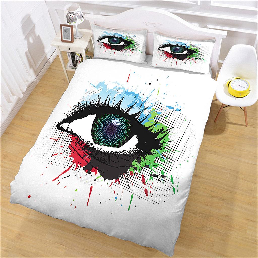 Quilt Sets 3D Eyes Cartoon Print 3Pcs Duvet Cover, Comforter Cover Kids Quilt Cover Full Twin Size Children Bedroom Decoration