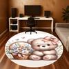 1PC Teddy bear Basket of flowers Bow Round Chair mat Area Rug - Non-Slip, Floor Mat for Office, Bedroom, home decor Christmas Gift c0528052