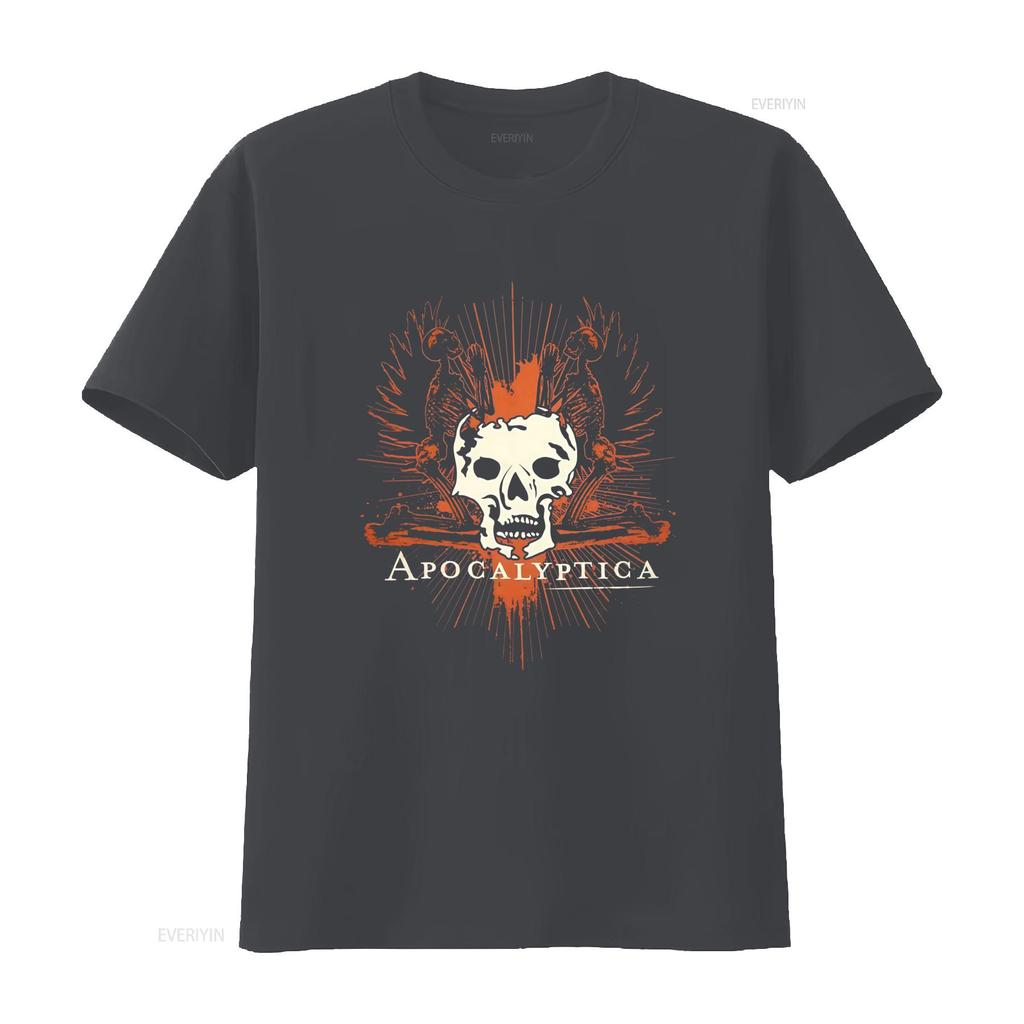 APOCALYPTICA Skull Skeleton Rock Band T Shirt for Fashion Print Cool vintage Washed Breathable Top For Everyday Wear Versatile