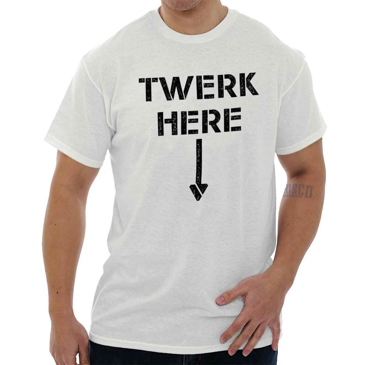 Twerk Here Down Arrow Funny Insult Rude Gift Mens Casual Crewneck T Shirts Tees XXL