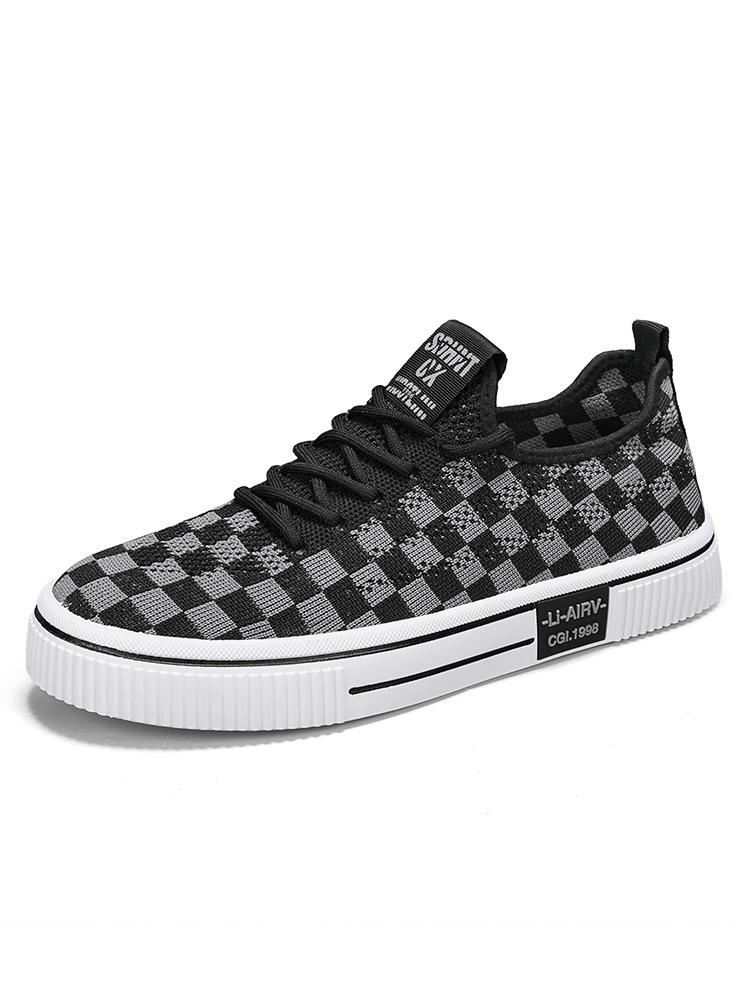 Spring New Men's Fashion All-match Breathable Flying Mesh Surface Sports Casual Plaid Board Shoes Anti-slip Wear