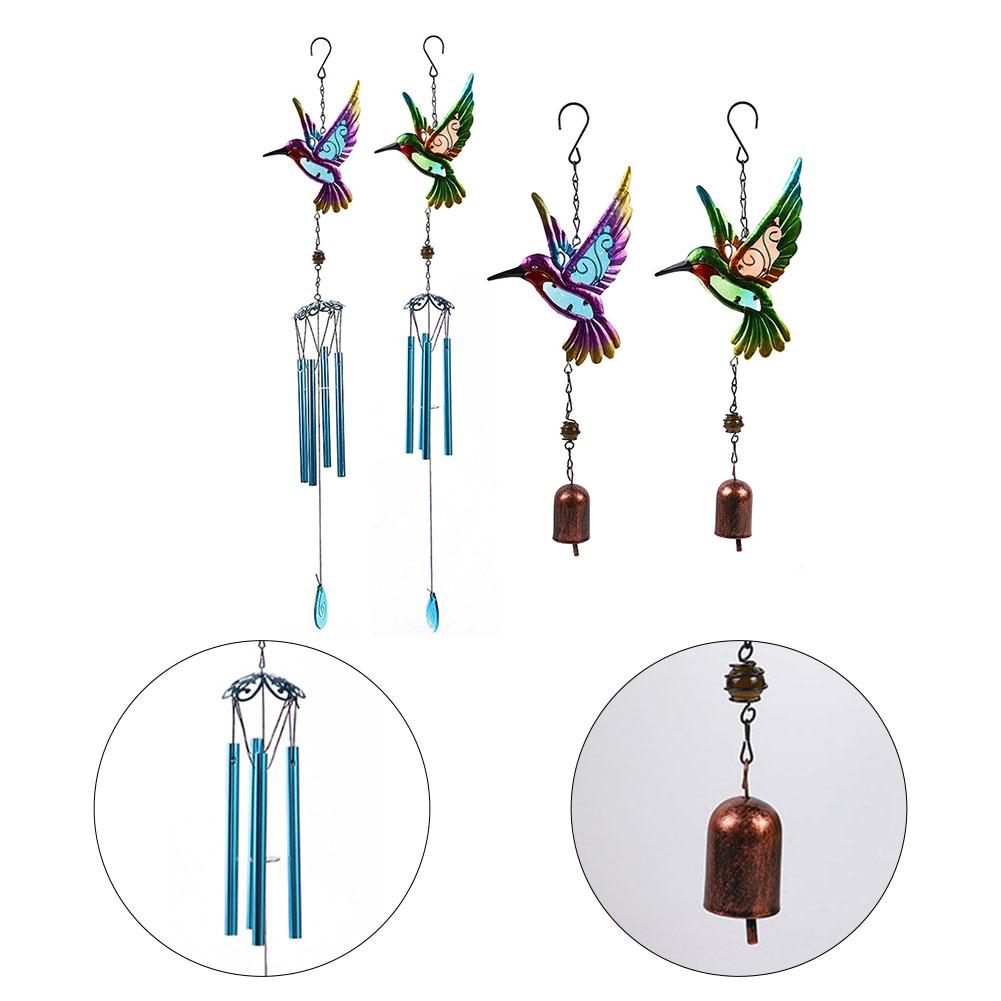 Wind Chime Hummingbirds Dragonflies Metal Glass Painted Crafts Hanging Pendants Bell Aluminum Pipe Home Courtyard Hanging Decors