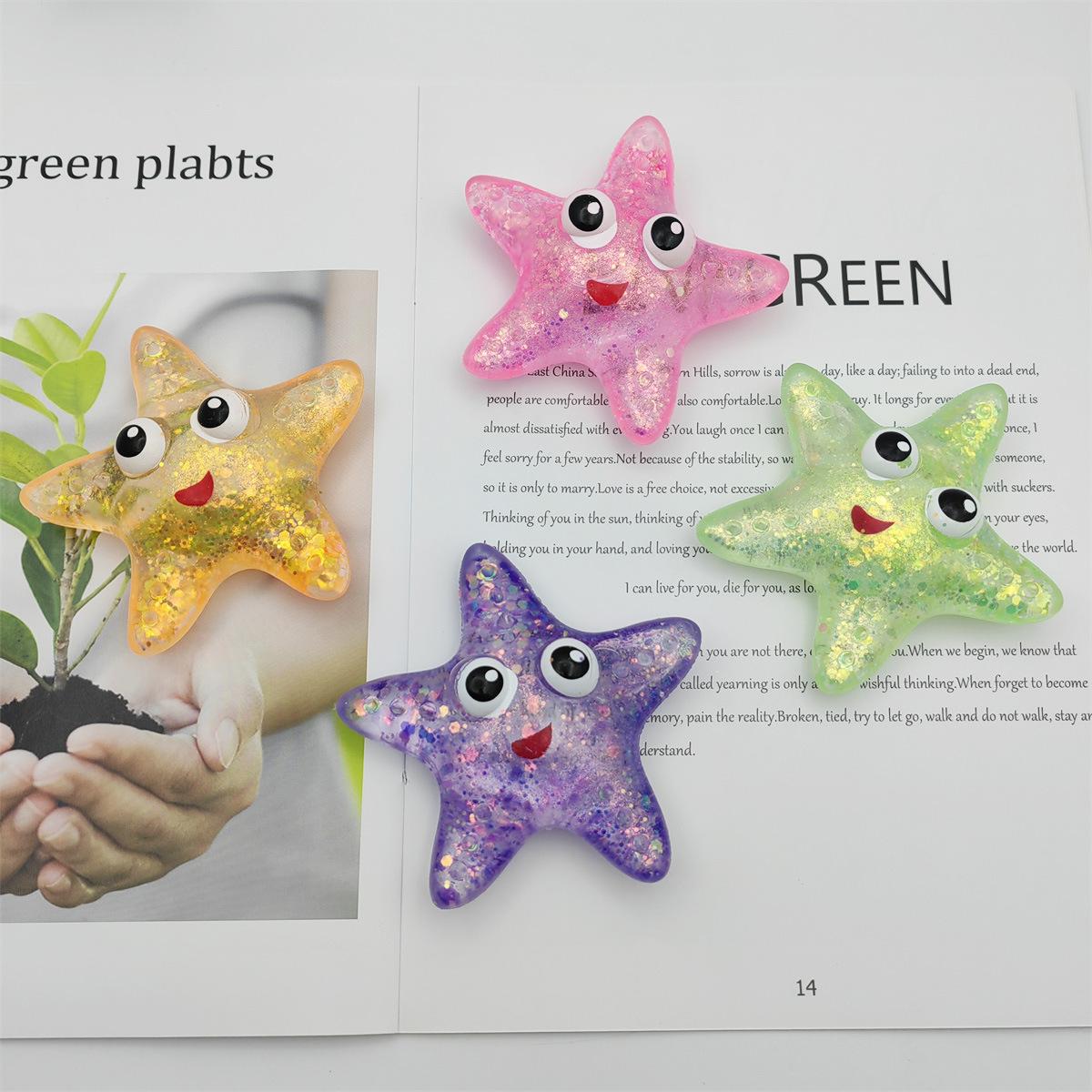 

Anti-stress Soft TPR Slow Rebound Sequins Maltose Pinch Toy Stress Relief Elastic Squeezing Colored Eyed Starfish Decompression