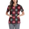 Women's Cute Printed Work Clothes V-neck Double Layer Pockets Basic Short Sleeve Top Pullover Valentines