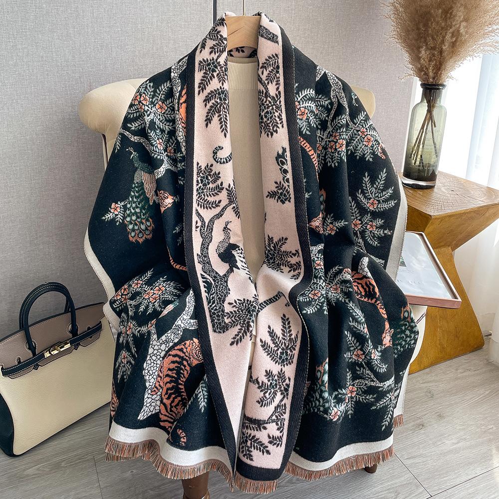 Thickened Jacquard Office Shawl Warm Women'S Flower Long Imitation Cashmere Scarf Double-Sided Scarf