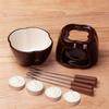 Chocolate Fondue Set Ceramic Pot with 4 Forks & Candles