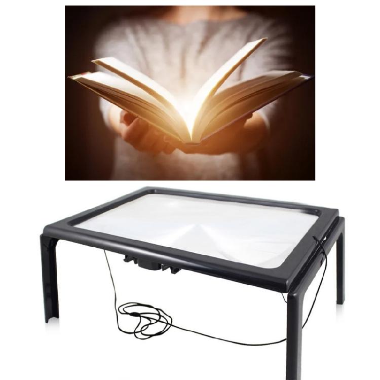 Glass Hands-Free Large Rectangular Desktop Reading Magnifying Glass with 4 LED