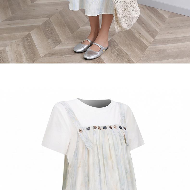 Plus Size Tie-Dye Maternity Strap Dress - 9 Sizes, Summer Two-Piece Look, Loose and Slimming for Late Pregnancy