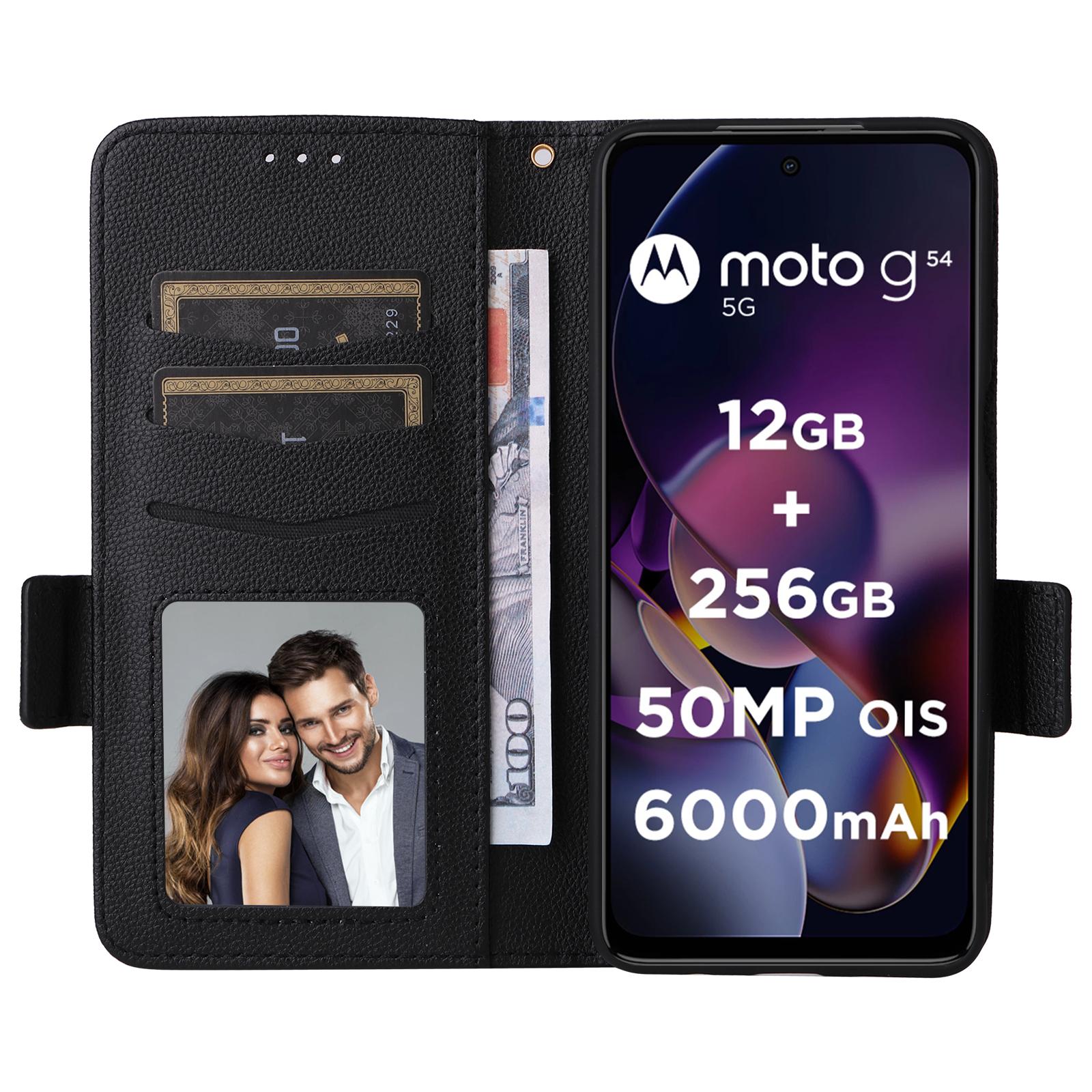 

For Motorola Moto G54 5G/G54 Power 5G/G64 5G/G64y 5G Case Wallet Stand Phone Cover with Strap Black