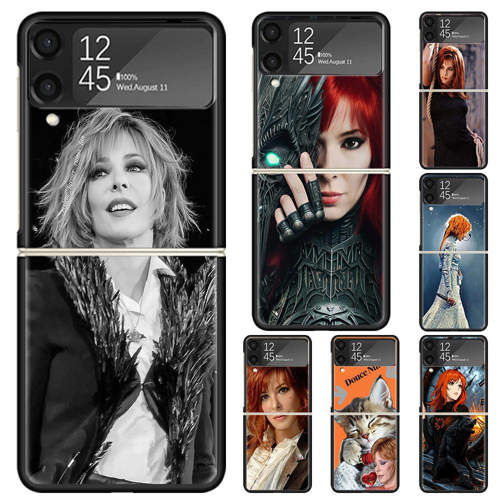 Mylene Farmer Hard PC Phone Case For Samsung Galaxy Z Flip 7 6 5 4 3 Black ZFlip7 ZFlip6 Flip5 Flip4 Flip3 5G Print Cover