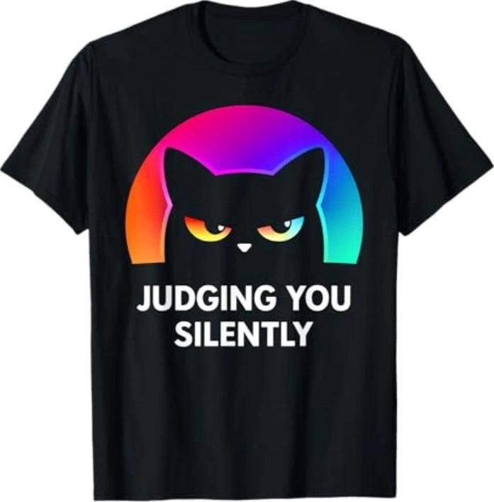 Funny Cat for Cat Lover Mom Dad Cat Judging You Silently T-Shirt XL