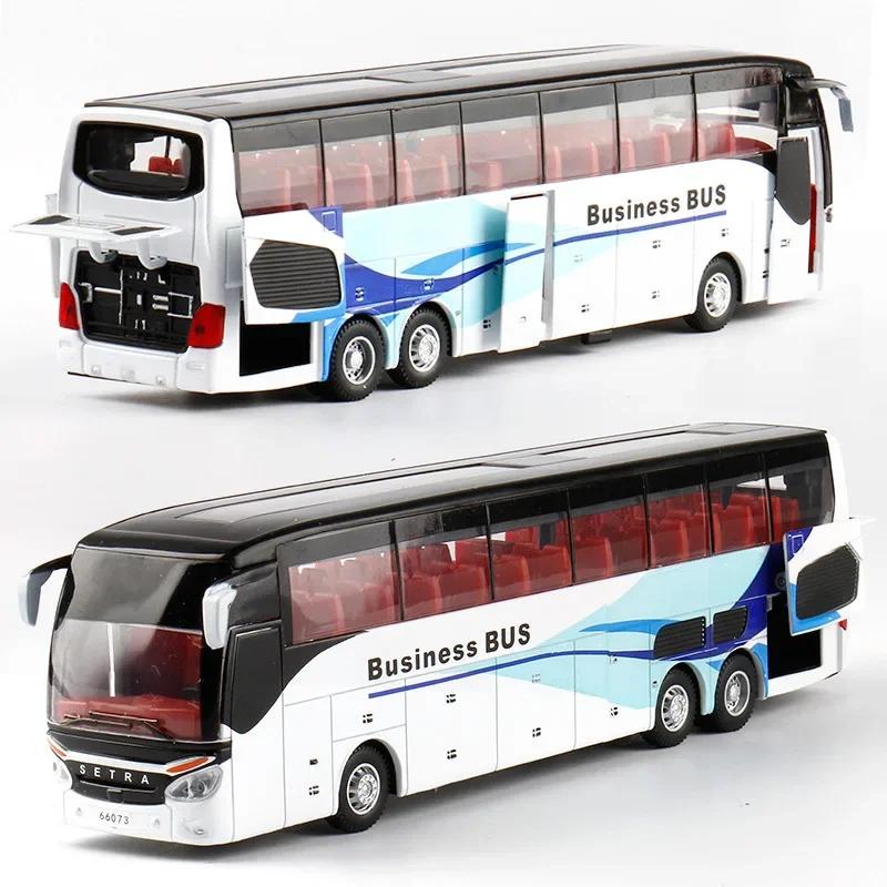 1:32 High Quality Alloy Double Deck Bus Sound Light Metal Diecast Pull Back Simulation Luxury Sightseeing Bus Vehicle Kids Toys