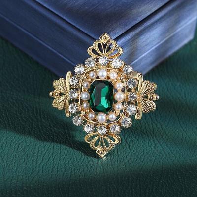 Luxury Classic Green Crystal Brooch Women'S Fashion Vintage Brooch Men'S Blazer Badge Accessories Ladies