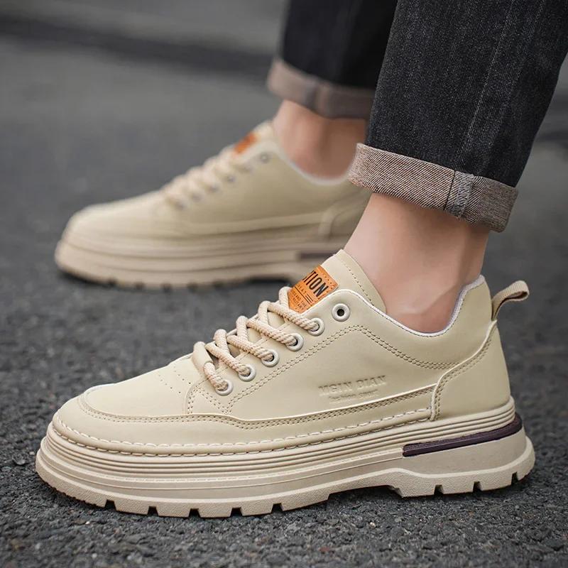 Fashion Sheos for Men New Men's Sneaker Autumn Thick Soled Fashion Luxury Leather Casual Workwear Sneaker Motorcycle Shoes Tenis Hombres