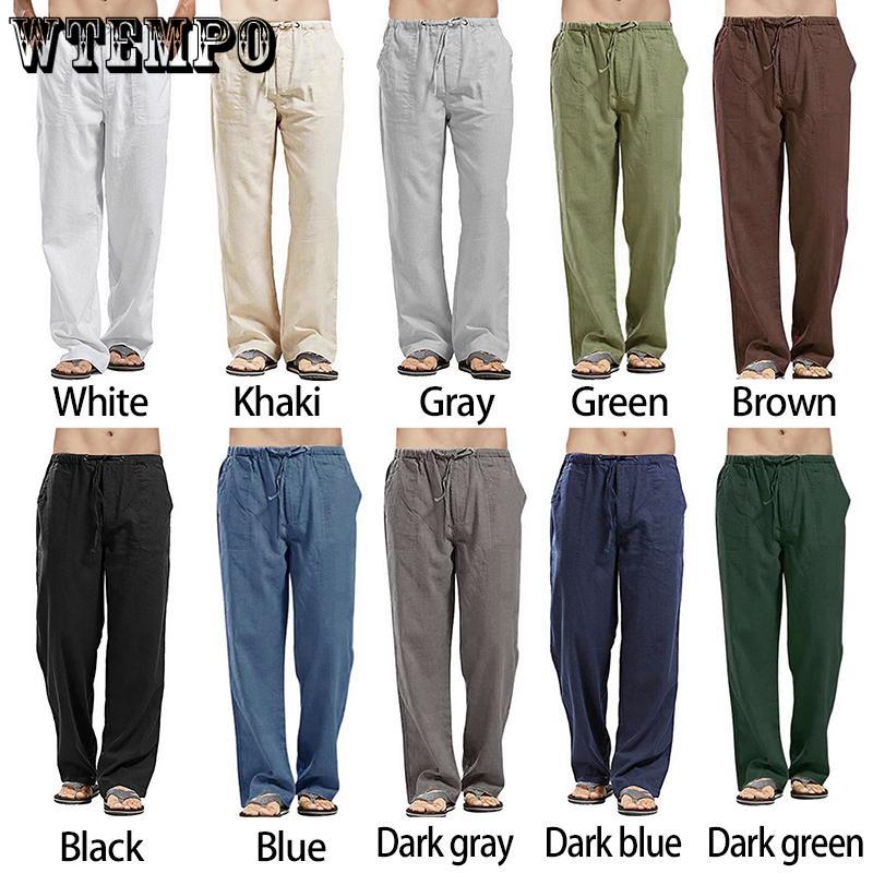 Men's Autumn Streetwear Elastic Waists Trousers Loose Pants Straight Party Pants Linen Plus Size