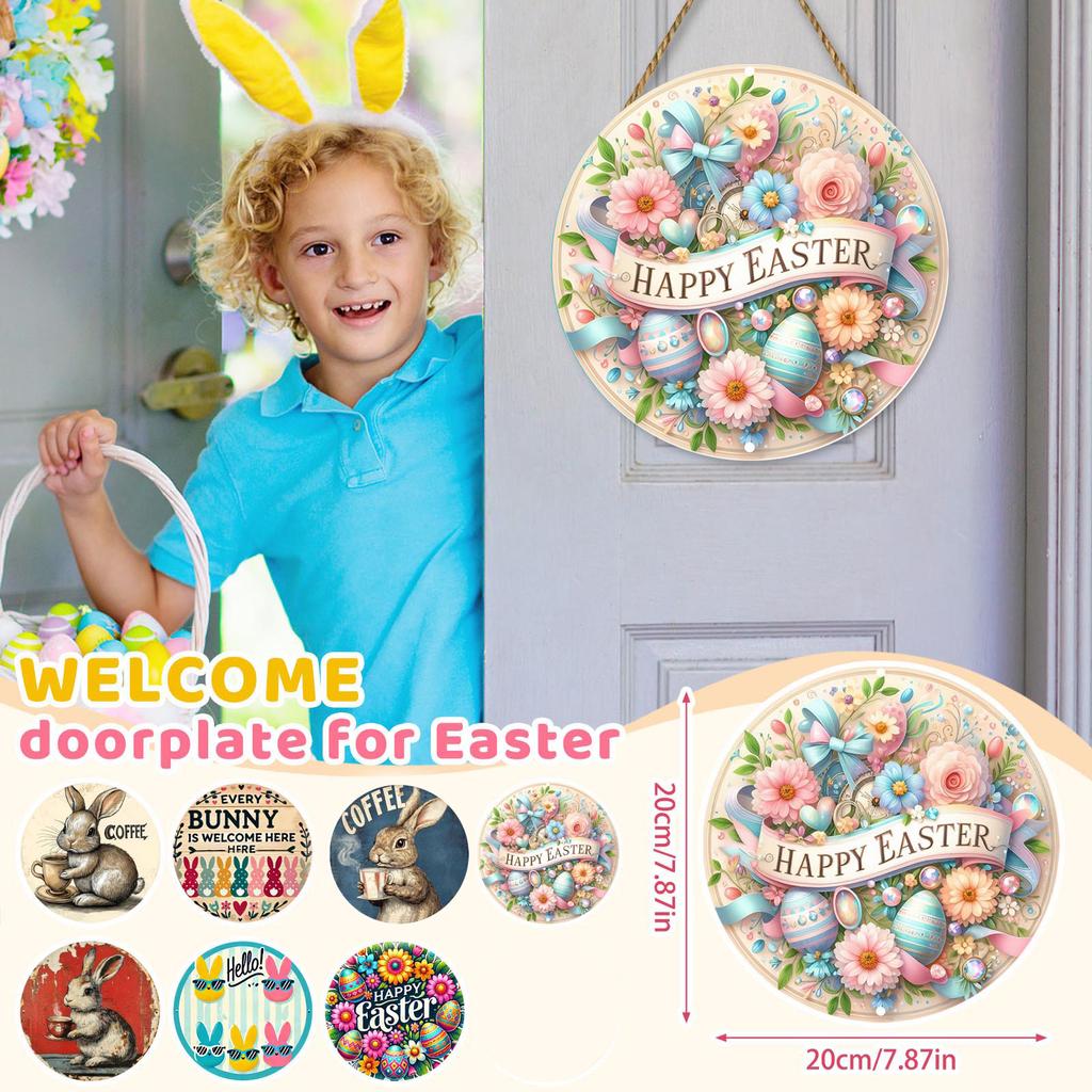 Easter Bunny Easter Egg Party Decorations Wooden Circular Signs Hanging Festival Atmosphere Welcome Doors