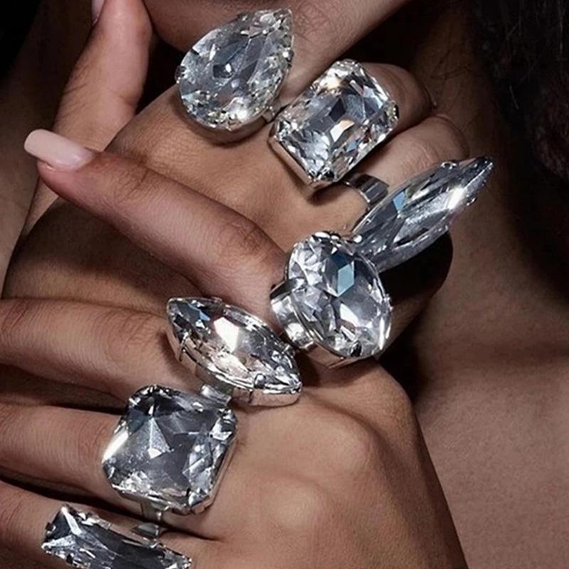 Jewelry rhinestone exaggerated oversized water drop ring set ring