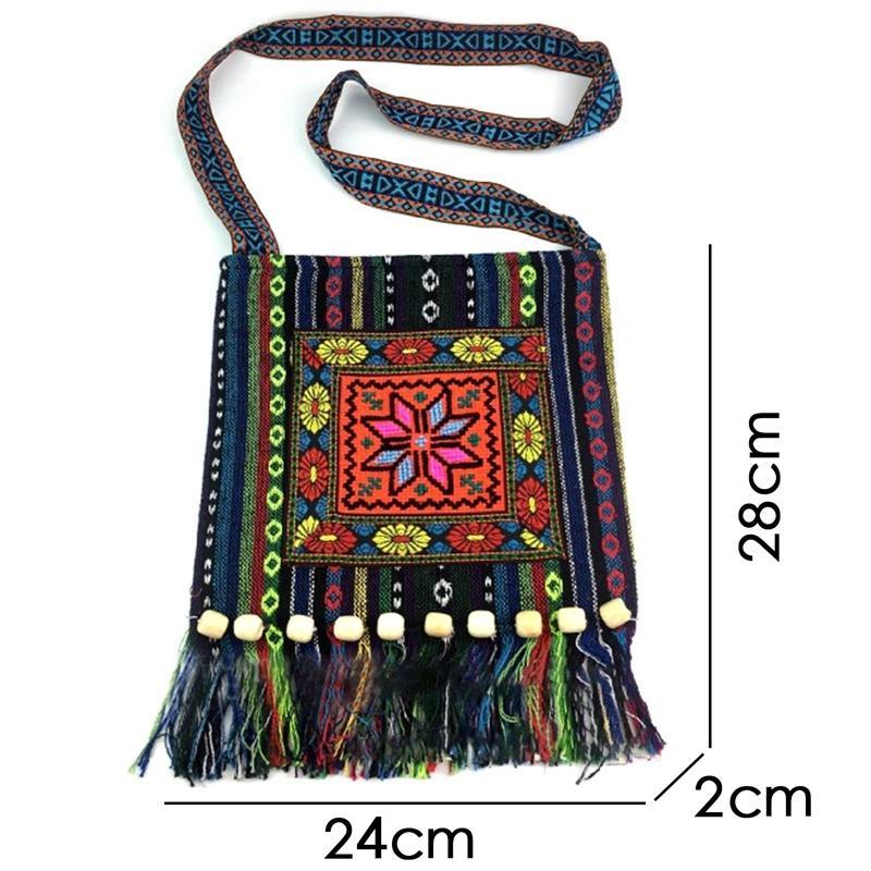 Damen Vintage Tribal Ethnic Thai Indian Boho Quaste Baumwolle Leinen Schultertasche Stickerei Blume Gobelin Tote Messenger Bags