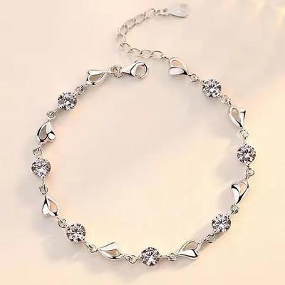 925 Sterling Silver Zircon Love Heart Shaped Bracelets Crystals  for Women Valentines Gift Wedding Party Cute Jewelry