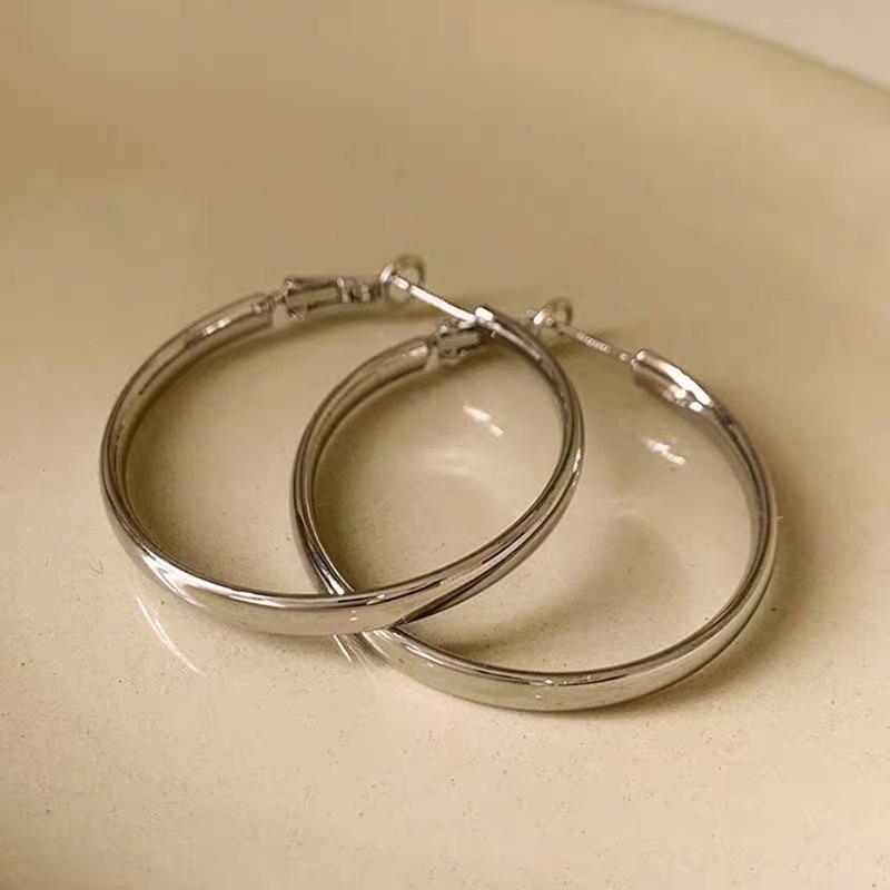 Smooth Large Minimalist and Niche Fashion Earrings 1 pair of earrings серебряный