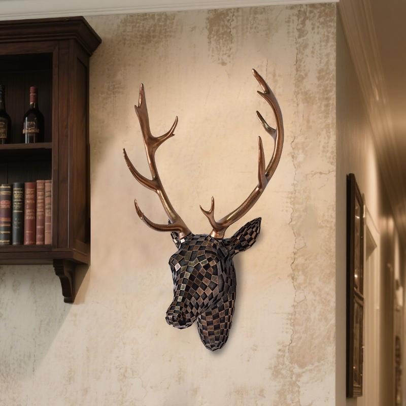 Modern Mosaic Deer Head Wall Decor Resin Art Sculpture 3D Animal Trophy for Living Room Office Bar Cafe Wall Hanging Decoration