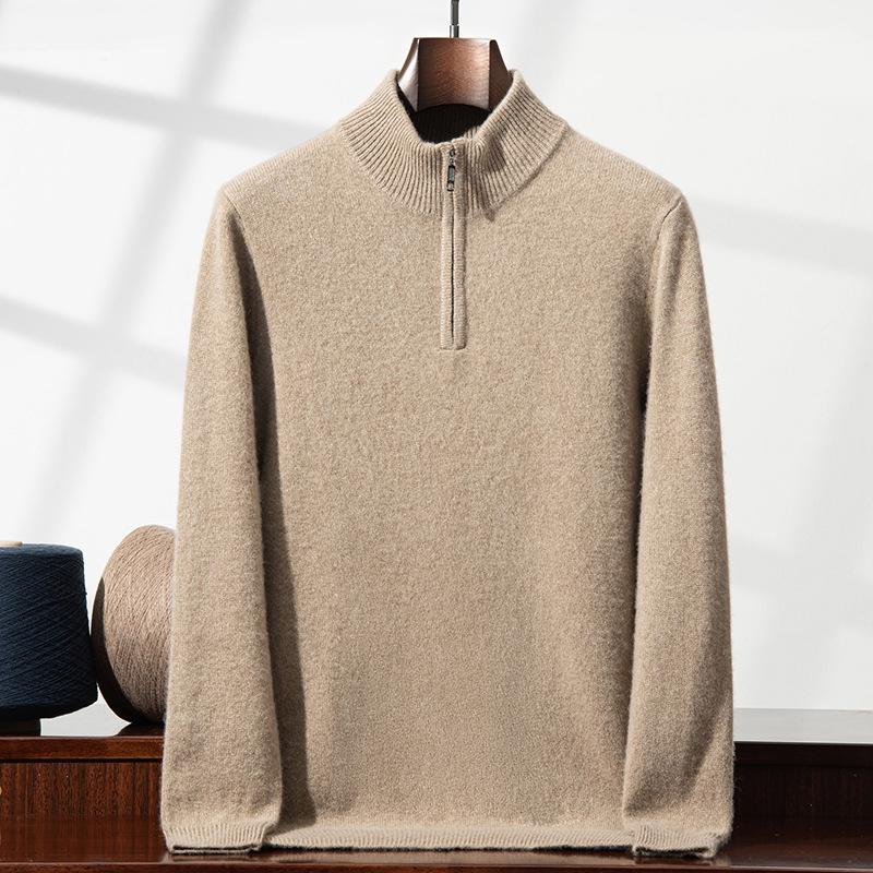 Men s Heavyweight Cashmere Wool Half-Zip Knit Top - Autumn/Winter Double XL