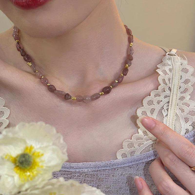 Elegant Irregular Strawberry Crystal Beaded Choker Necklace
