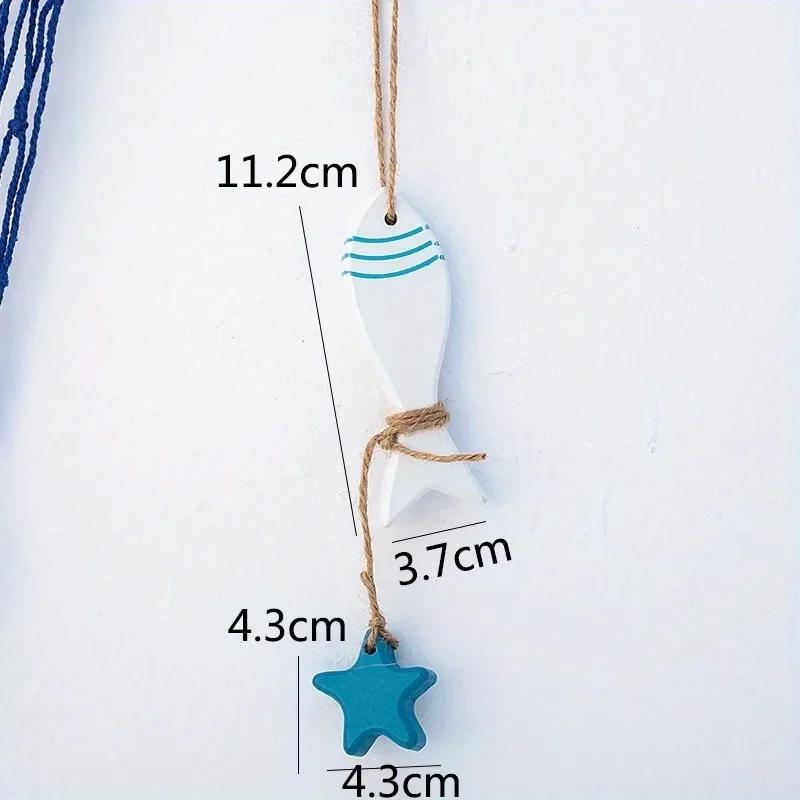 3Pcs/Set Wood Crafts Mediterranean Starfish Hung Fish Nautical Decor Hang Decorated Marine Pendant.