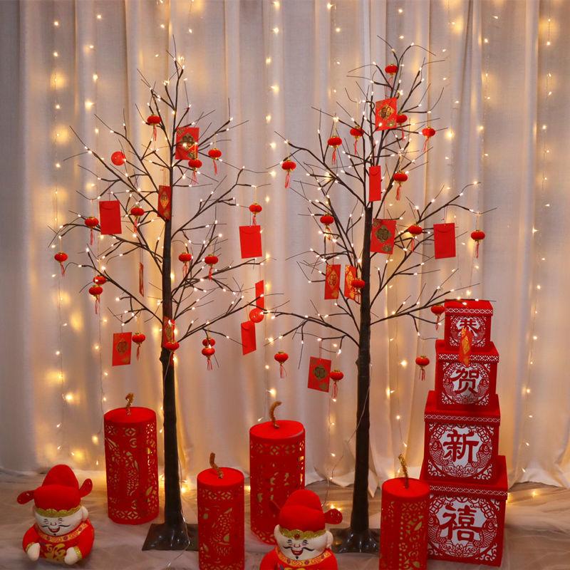 Chinese New Year Festive Decorations: Red Packet Tree & Lanterns for Home and Living Room