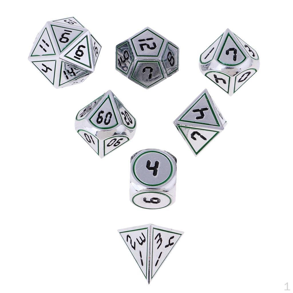 7 Pcs. Vintage D4 D20 Metal Cube For Board Game, Zinc Alloy